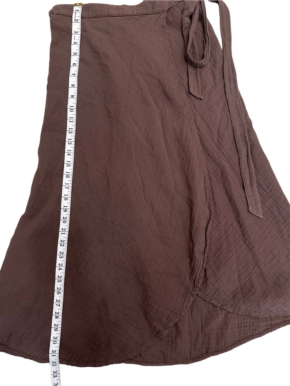 9 Seed Brown Ventura Wrap Midi Skirt SZ Petite Small Casual Tie Waist Resort NWT - Picture 6 of 7